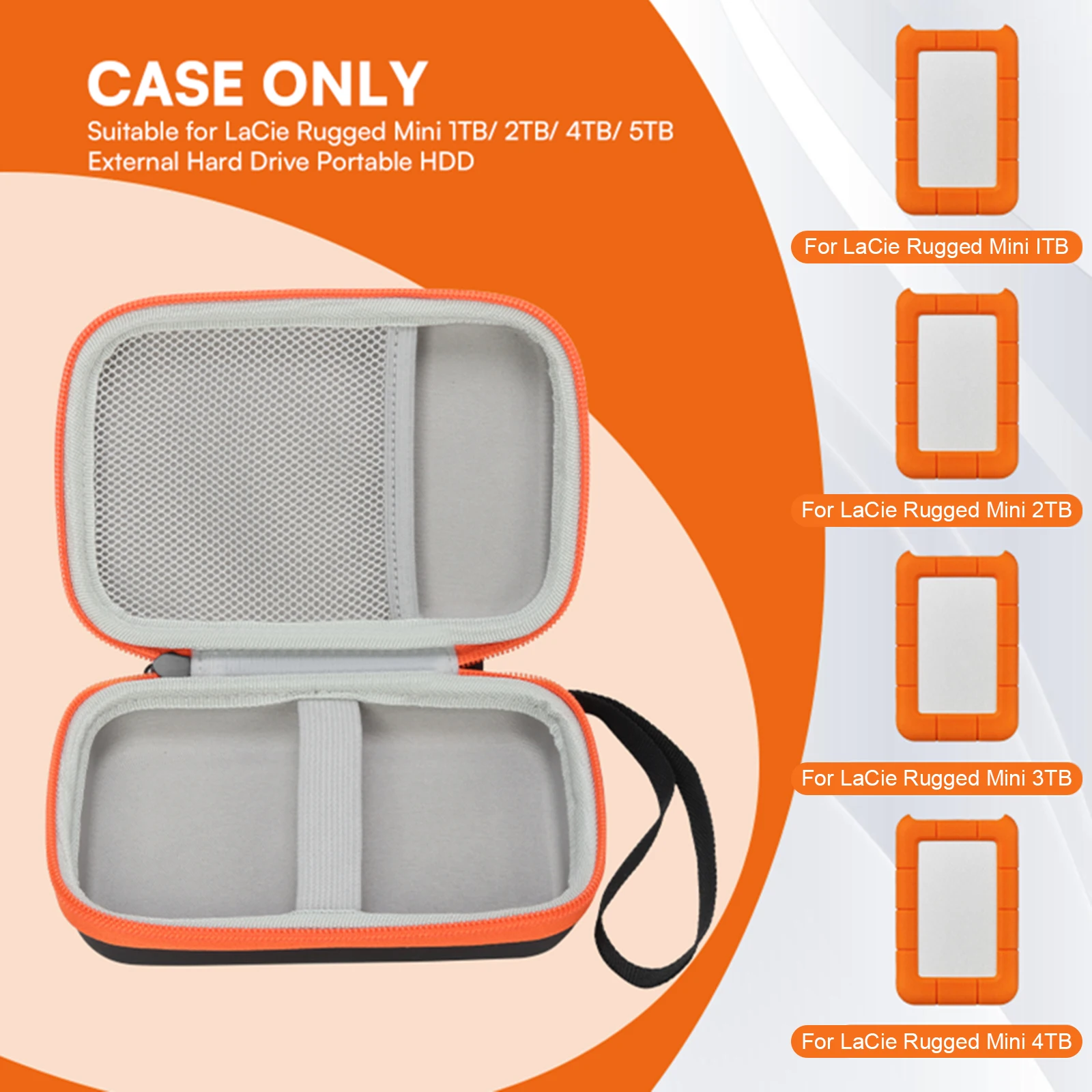 

Mini Protective Case with Mesh Pocket EVA Protective Storage Holder Travel Bag for LaCie Rugged Mini 1TB 2TB 4TB 5TB Series