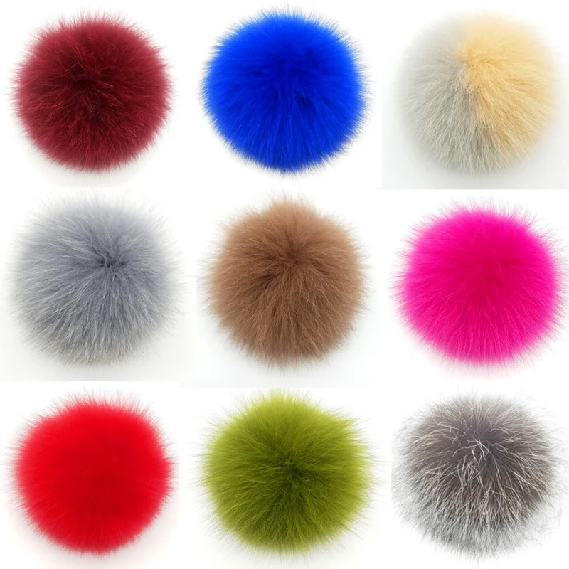 Factory Direct Sales Real 14cm Fox Fur Ball Knitted Hat Fur Ball Clothing Accessories Mobile Phone Bag Accessories