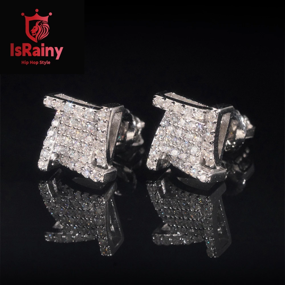 IsRainy Hip Hop Rock VVS1 D Real GRA Moissanite Stud Earrings 925 Sterling Silver Screw Ear Stud Fine Jewelry Diamonds Pass Test