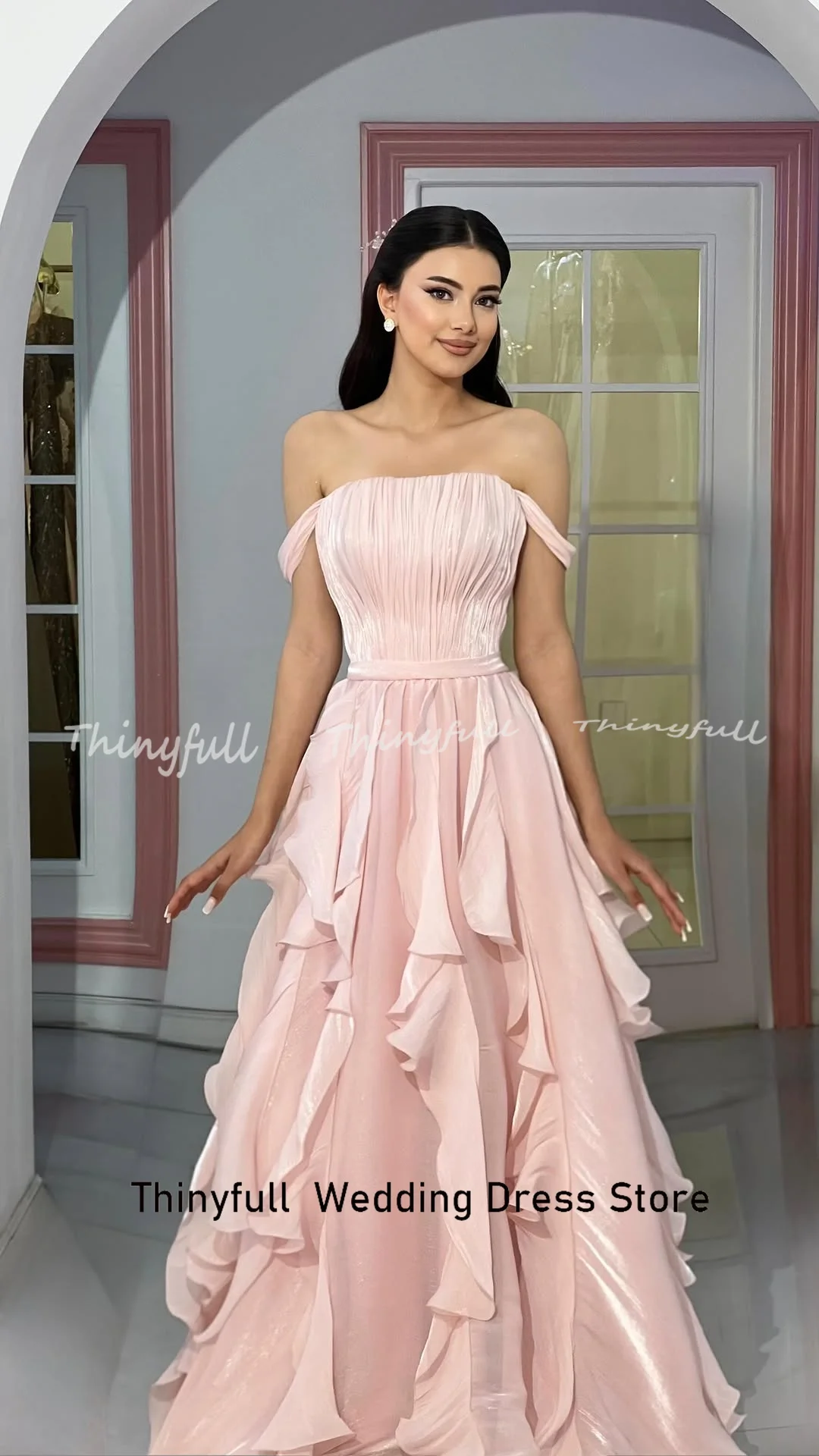 Thinyfull A-line Arab Glitter Prom Dresses Off Shoulder Sleeveless Evening Gown 2026 Formal Dress robes de soirée Customized