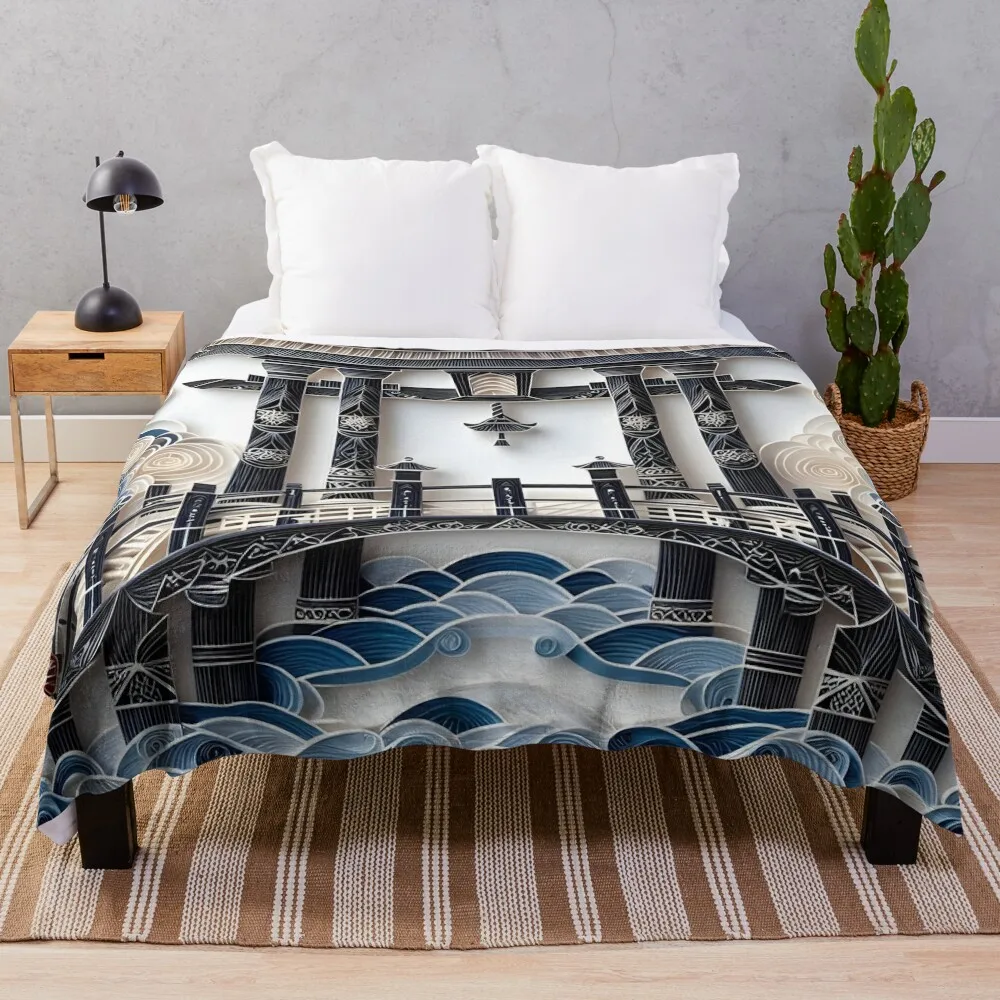 Papercraft Black Bridge Throw Blanket Soft Beds Flannel Fabric Soft Plush Plaid Blankets