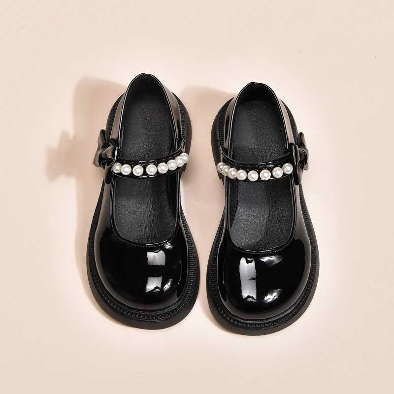 Girls Princess Leather Shoes Lolita Sweet Bowknot Children's Flats Black School Performance Kids Causal Fashion Mary Jane Shoes