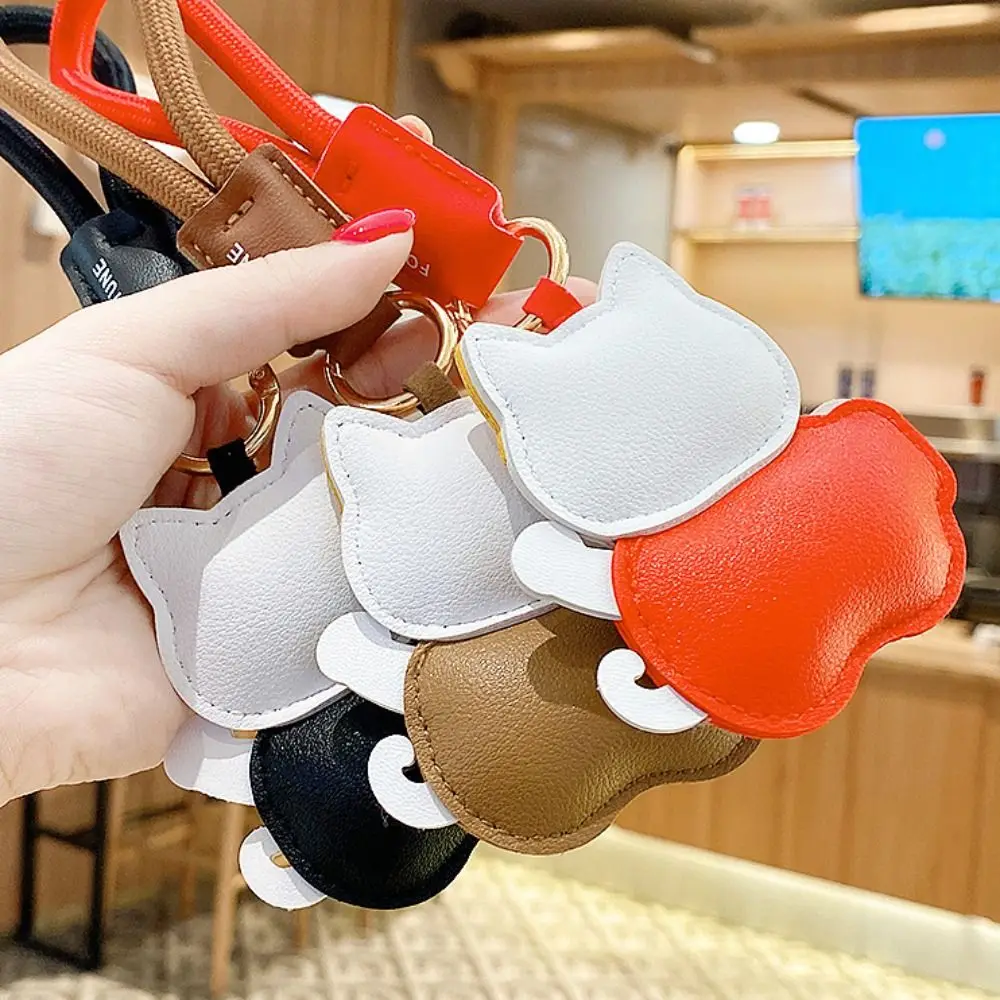 Kawaii Cartoon Pu Leather Fortune Cat Keychain Fortune Wealth Horse Year Pendant Get Rich Lucky Car Keychain Home Decor