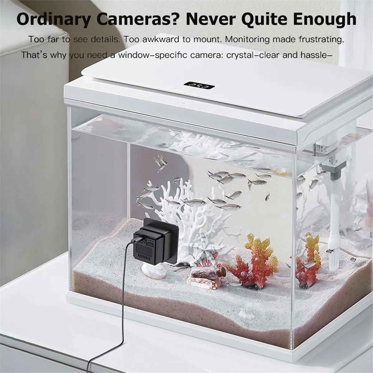 (A02R] Fish Tank Camera, 2K HD for Aquarium & Reptile Terrarium, 140° Wide-Angle with Anti-Glare,WiFi Pet Camera