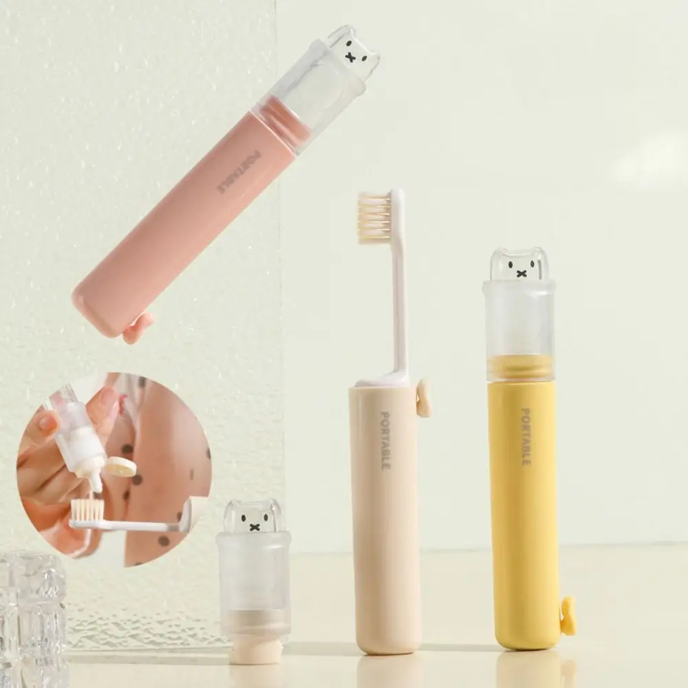 

Cute 2-IN-1 Travel Toothbrush Foldable Mini Toothbrush Set Portable Toothpaste Dispenser for Outdoor Camping Travel