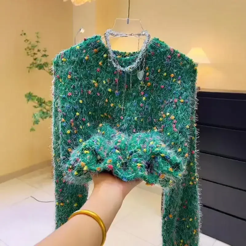 Bunter Punktstrickpullover für Damen, Herbst und Winter 2024, neues Design, lockerer, weicher und kuscheliger Strickpullover.