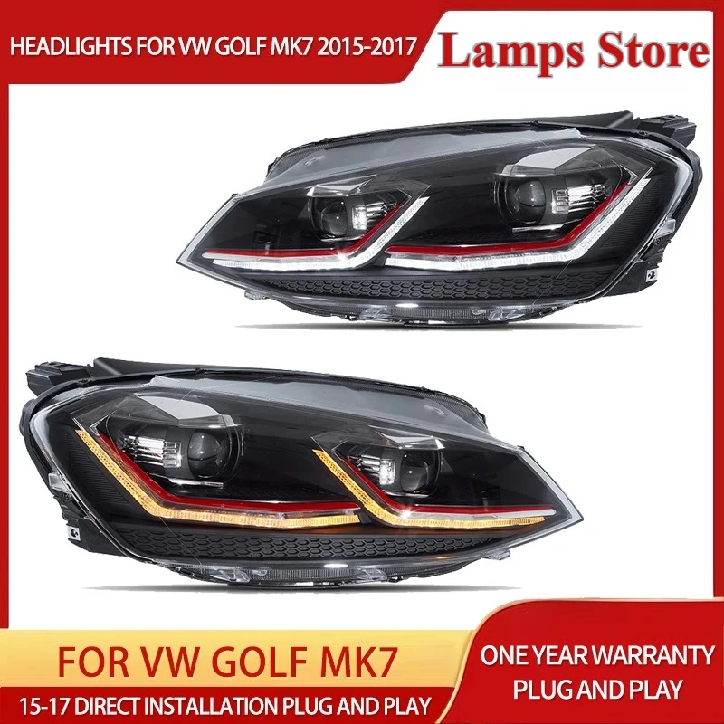 Image of Voll-LED-Scheinwerfer für VW Golf 7 Mk6 2015-2017 Montage Projektor Frontscheinwerfer DRL Sequentieller Blinker Plug & Play 2 Stück