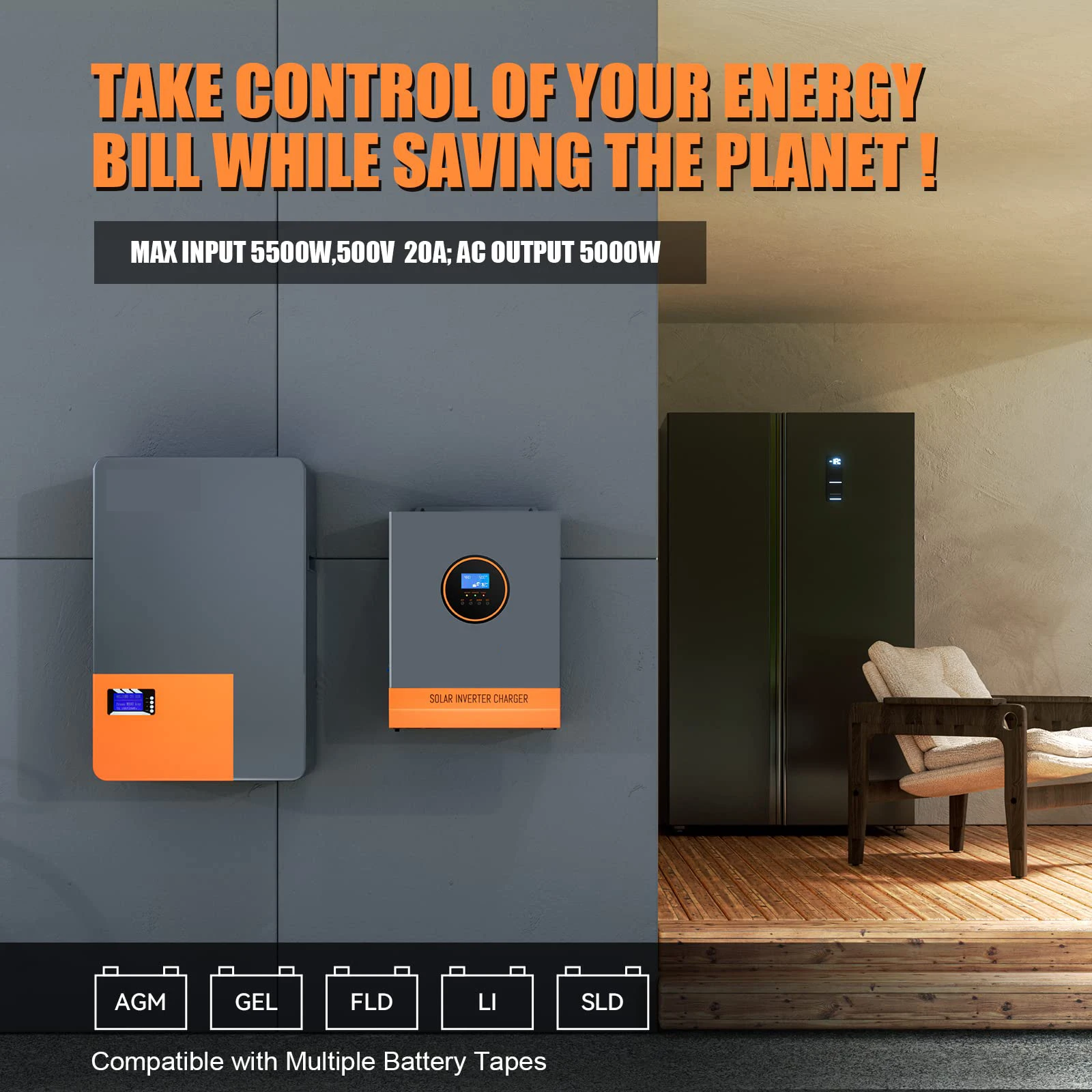 Onduleur solaire 24v 3KW 5KW 6KW 8KW 10KW, onduleur solaire hybride monophasé 3000w, système solaire de puissance