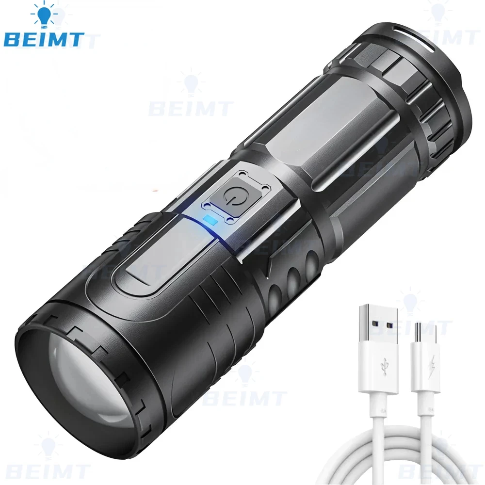 8000LM Super Bright White Laser Flashlight Type-C Rechargeable Small Handheld LED Spotlight for Outdoor Emergency Camping