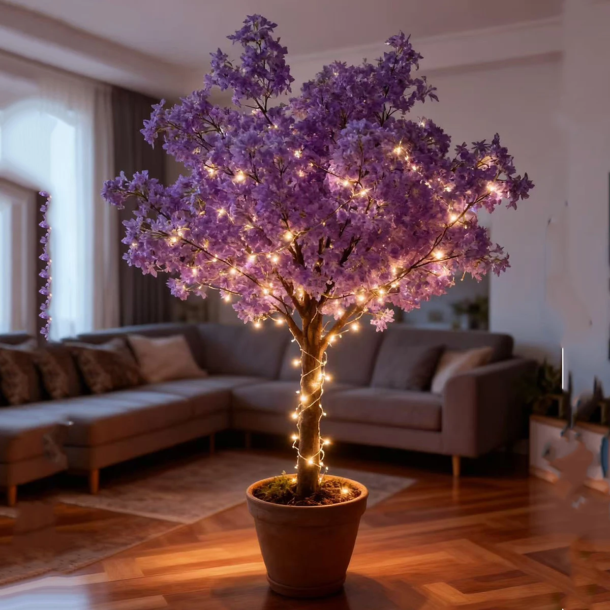 Handmade Artificial Lilac Purple Artificial Cherry Blossom Tree 5.2FT/1.6M Indoor Outdoor Decor for Home Office Party Wedding