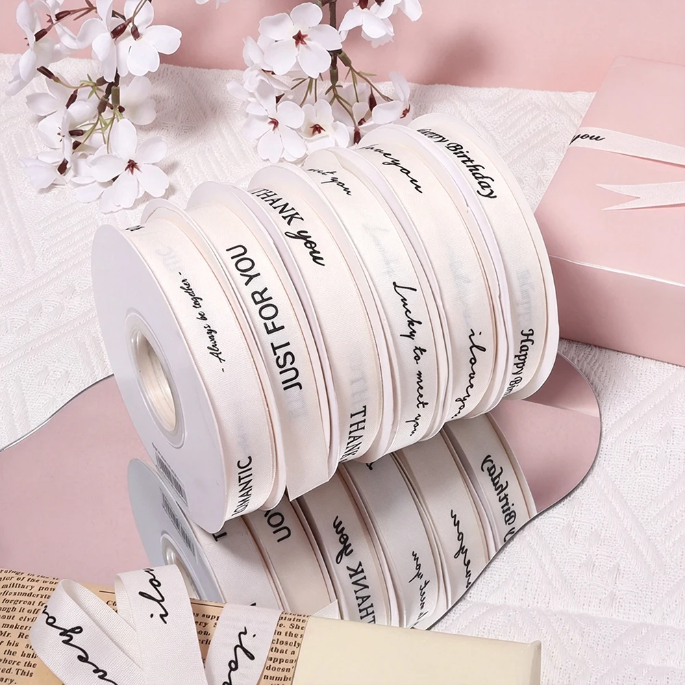 30 m langes, mit Buchstaben bedrucktes, beiges Baumwollband mit der Aufschrift „JUST FOR YOU“ für DIY-Kuchen, Blumen, Schmuck, Geschenkverpackung und Hochzeitsdekoration – Detail 2