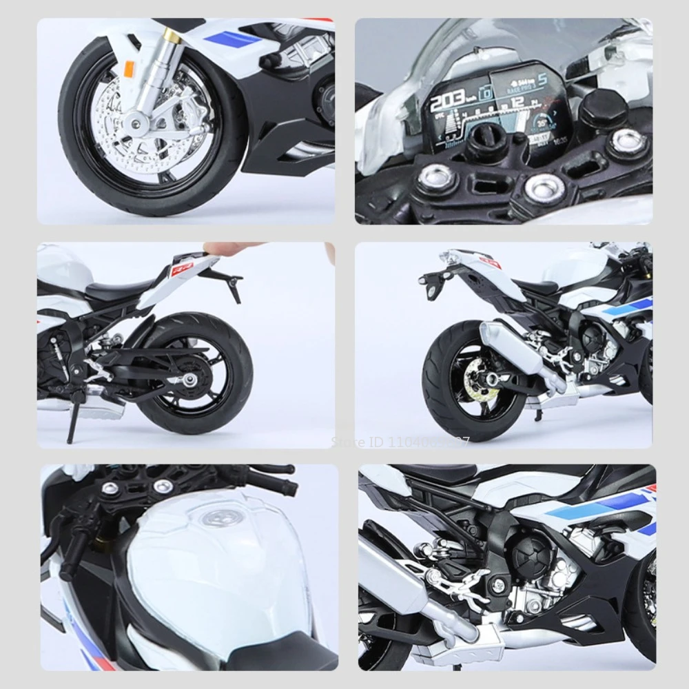 RRS1000 Motocicleta Modelo Brinquedo para Crianças, Escala 1:12, Metal Diecast, Pneu De Borracha, Suspensão, Roda Livre, Modelos De Motor, Presentes Para Meninos