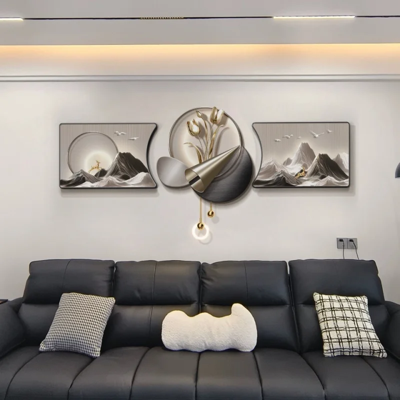 #Mountain Side Modern Decorative LED Mural Light Luxury Living Room High-End Feeling Sofa Background Wall Painting Light 2025 Ne