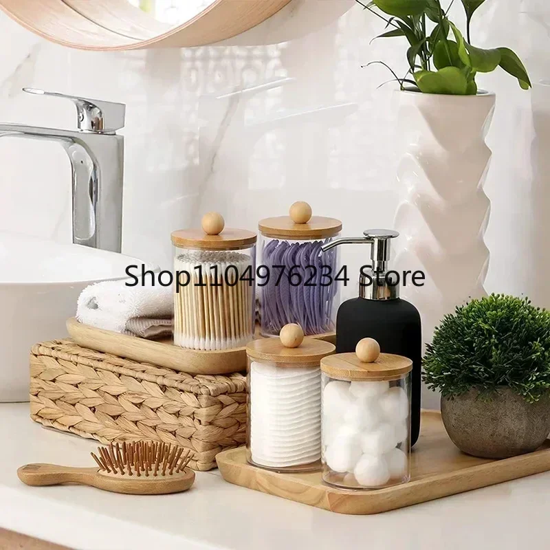 Portaoggetti per organizer, vasetti per farmaci, con coperchio, per rotondi di cotone, acrilico, caramelle cosmetiche, snack, scatola portaoggetti da tavolo