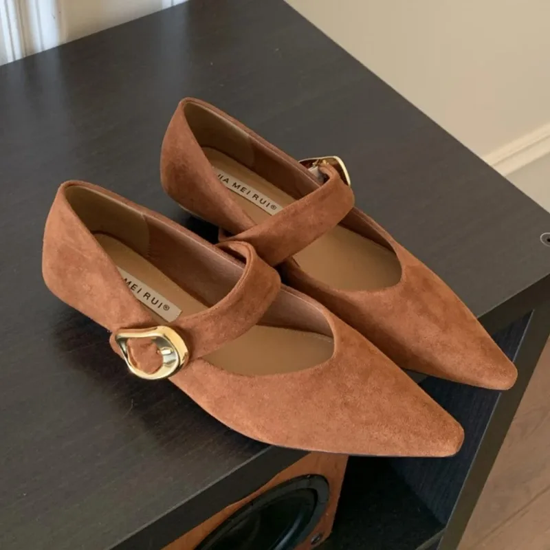 Women's Shoes Velvet Surface Slip-On Casual Pumps for Spring Autumn Winter Korean Style Pointed Toe Flat Low Heel Mary Janes