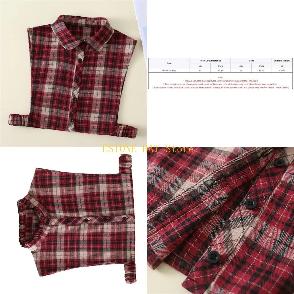 49MF Check Blouse Collar for Female Girl Detachable False Collar Half Shawl Clothing Accessory Women Casual Decorative Collar