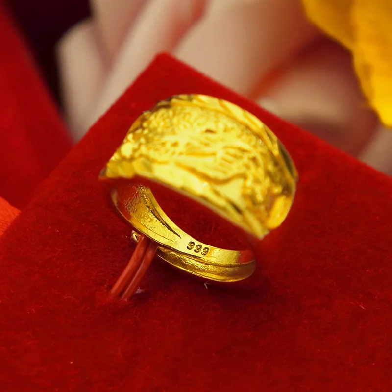9999 gold open dragon and phoenix ring - matching couple ring for men and women, wedding jewelry