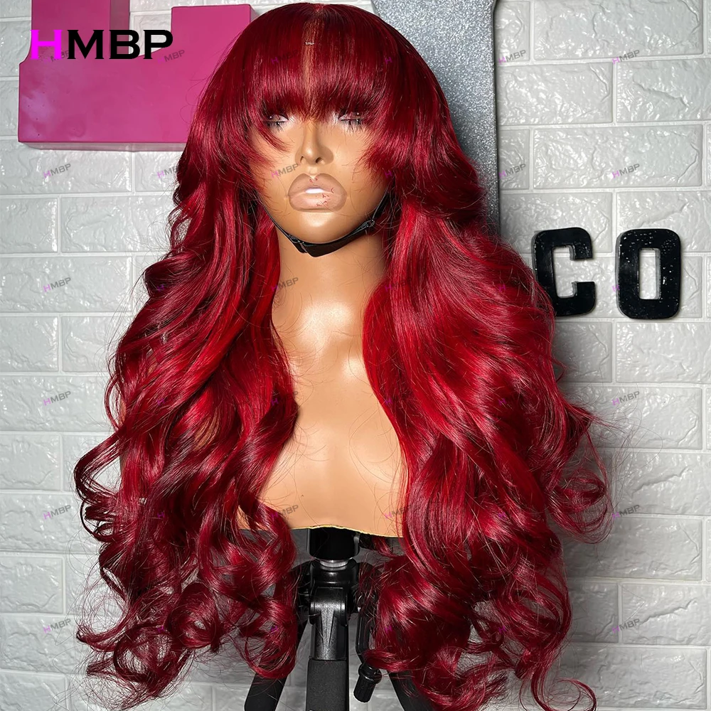 Bug Colour Body Wave Wig Pre Plucked Human Hair With Bangs Wigs Glueless Lace Wig Human Hair Ready To Wear HD Lace Frontal Wig