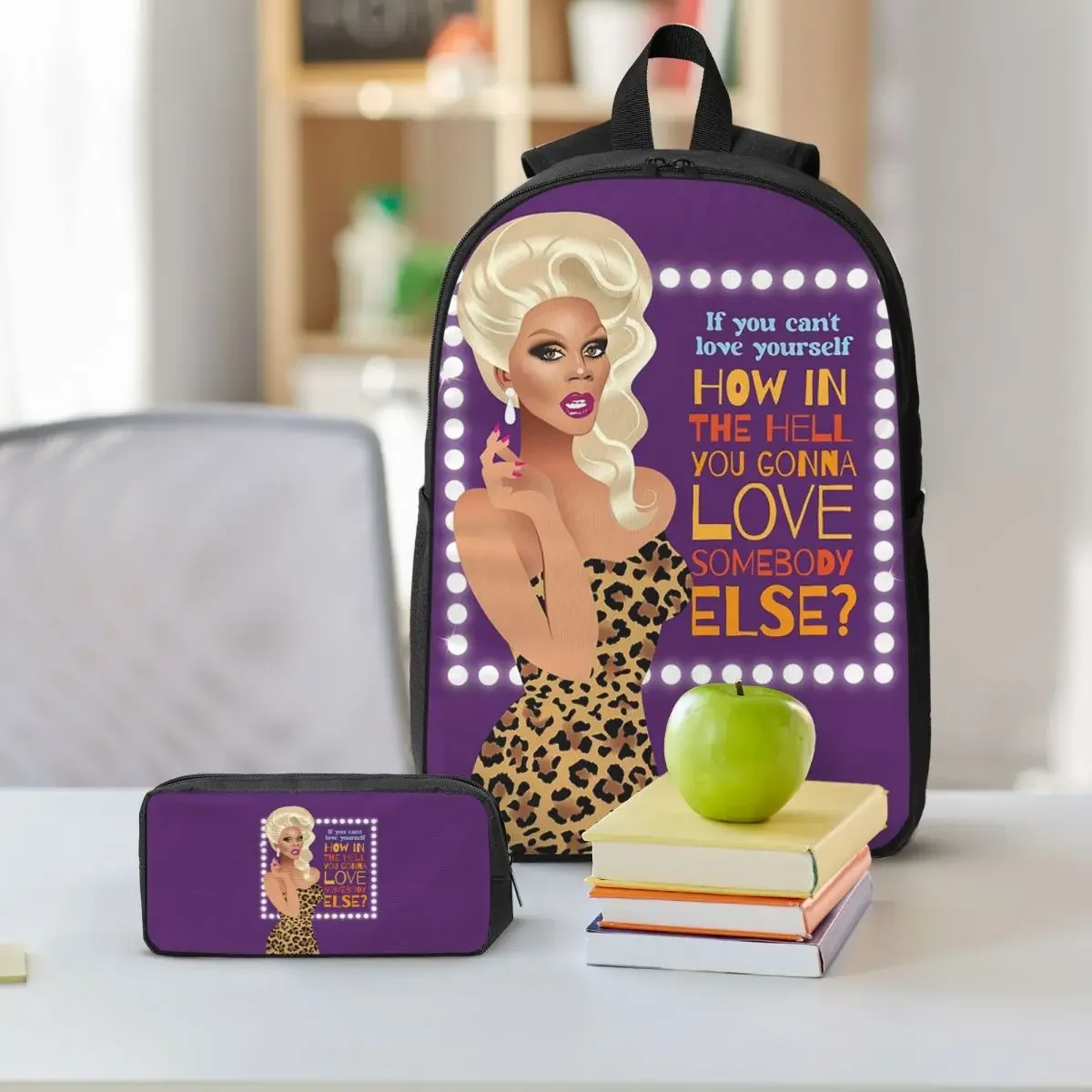 Drag Queen Royalty RuPaul's Drag Race Backpack BookBag School Bag Laptop Shoulder Bags 3ps Insulated Lunch Bag Pencil Case