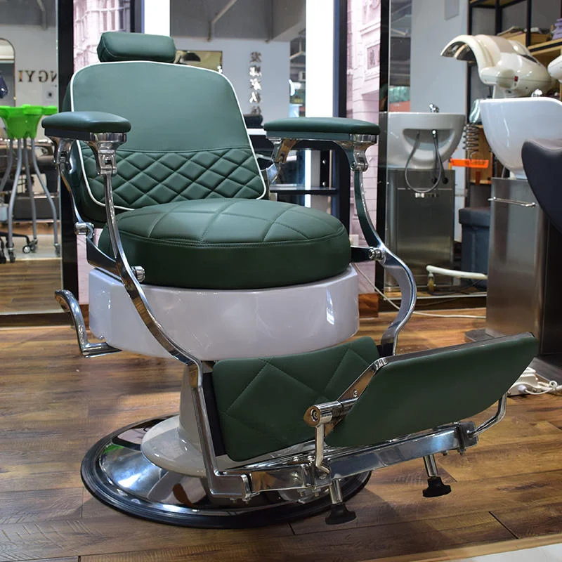 Factory New Arrival Product Luxury Design Green Leather Round Base Removable Head Rest Barber Chair With High Quality Materials