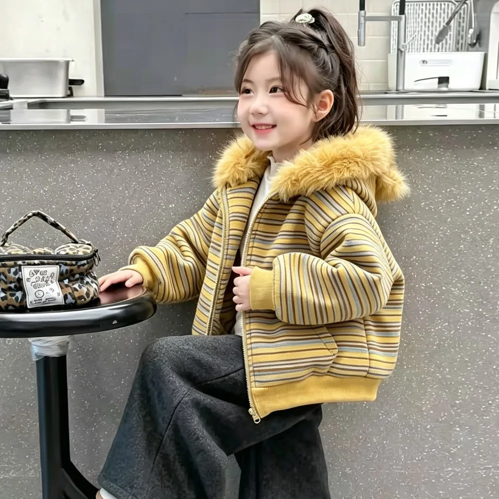 2026 New Spring Autumn Girls Coat, Kids Stylish Little Girls Quilted Thickened Autumn Hooded Outerwear for 100-140cm