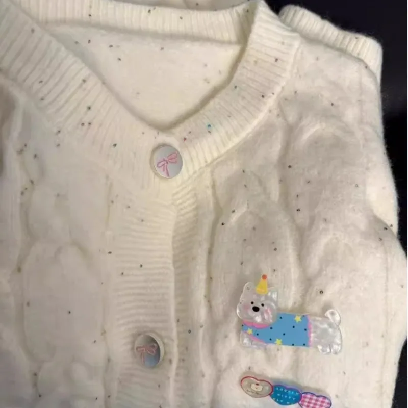 Y2k Sweet O-neck Single Breasted Cardigan 2025 Autumn Winter New Sweaters Coat Women Fashion Lazy Bow Knitted Tops Mujer