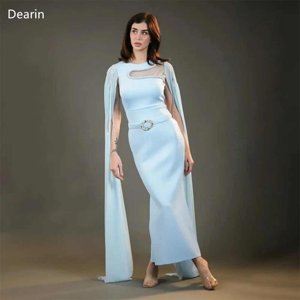 Customized Prom Gown Women Formal Evening Dress Dearin Scoop Neckline Column Ankle Length Skirts Tulle Beading Bespoke Occasion