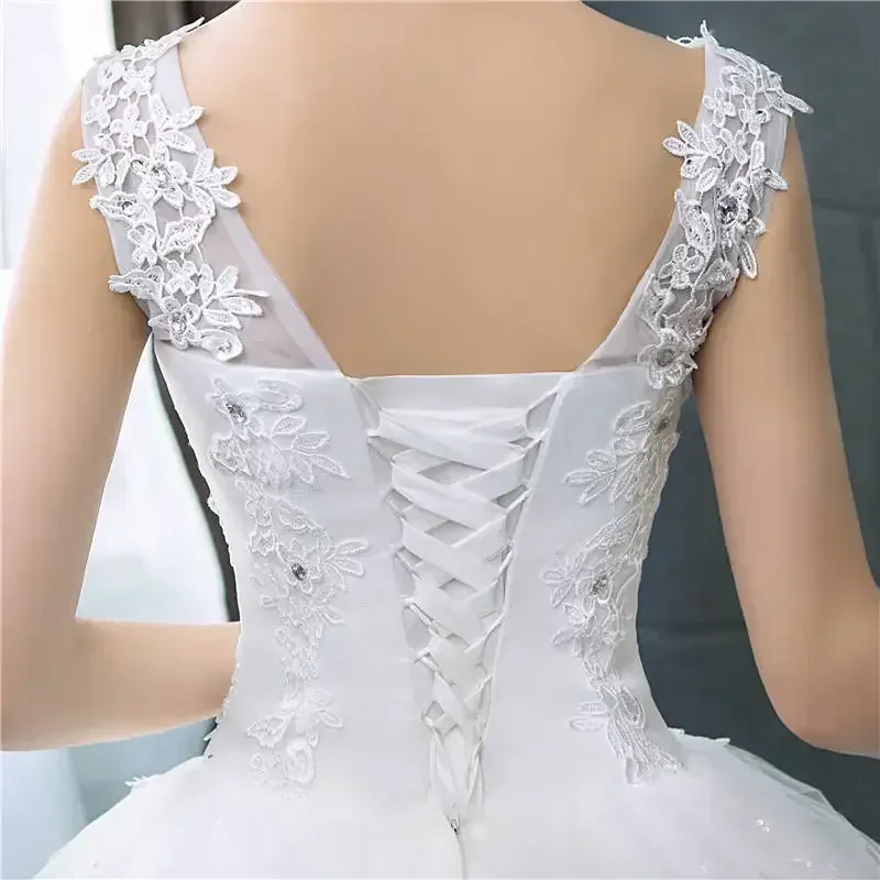 Customized Wedding Dress Pure White V-neck Appliques Sleeveless Princess Floor Length Plus size Wedding Gowns De Novia HS288 image 5