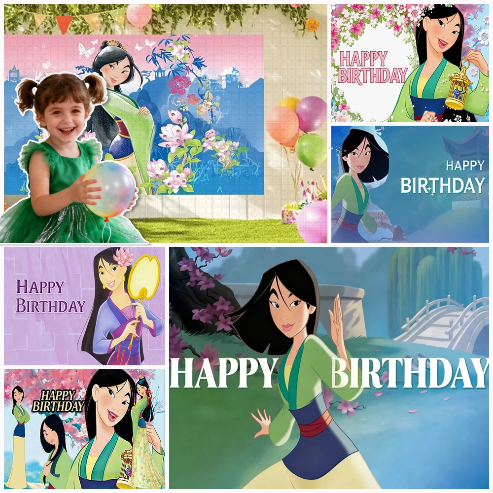 

Mulan Theme Birthday Photozone Cartoon Birthday Party Decoration Background Banner Brave Princess Photo Backdrop Supplie KidGift