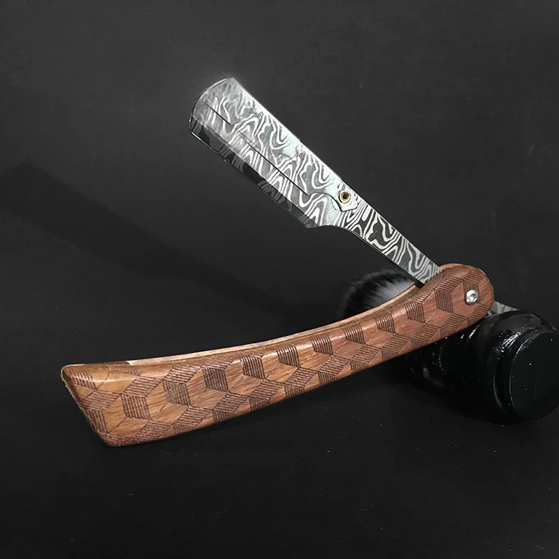 Men’s Professional Shaving Razor, Tan Wood Handle with Replaceable Blades, Precision Grooming Tool & Gift for Men