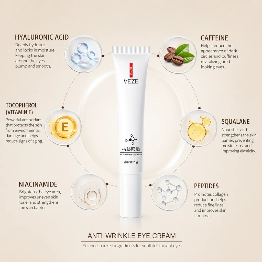 Anti‑Wrinkle Eye Cream Hyaluronic Acid Caffeine Peptide Niacinamide Vitamin E Squalane Moisturizing Firming Under Eye Skin Care