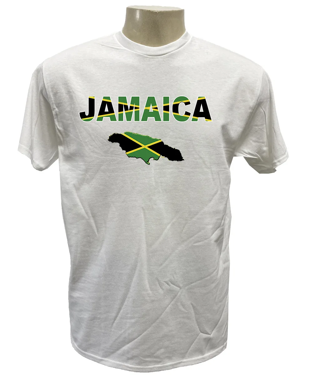 

JAMAICA MAP FLAG Heat transfer 100% Cotton Short Sleeve T Shirt