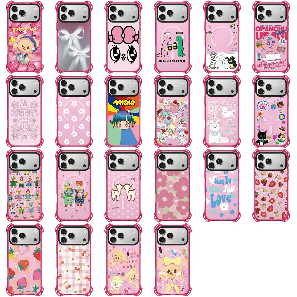 605295 Pink Border 4 Corner Protective Magnetic Case: Compatible with IPhone 17 16 15 Pro Max 17Pro