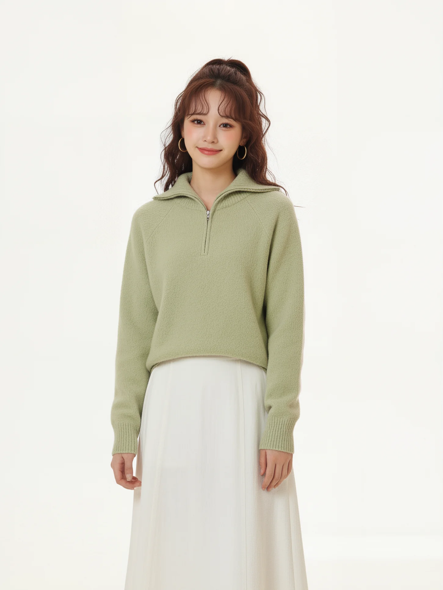 

Loose Women's Knitted Sweater Casual Lazy Sle Zipper Hoodie Comfortable Soft Acrylic Long Sve ort Length Color