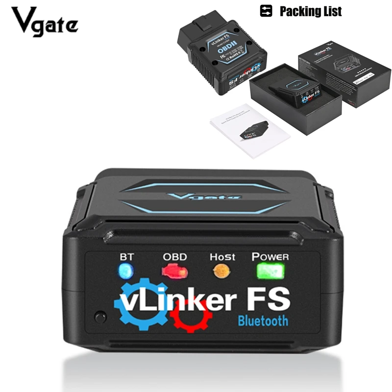 Vgate vLinker FS Obd2 بلوتوث لنظام أندرويد/IOS لسيارة Ford FORScan HS MS CAN ELM 327 Obd 2 أدوات الماسح الضوئي التشخيصي للسيارة