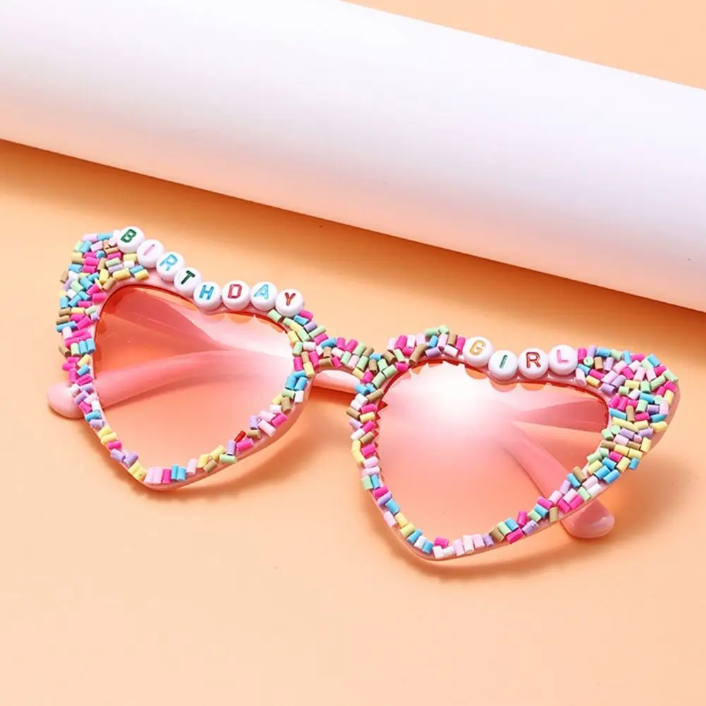 Heart-shaped Frame Pearl Decoration Sunglasses English Letters Sun-Protective Black Shades Glasses Bride Eyewear Colorful