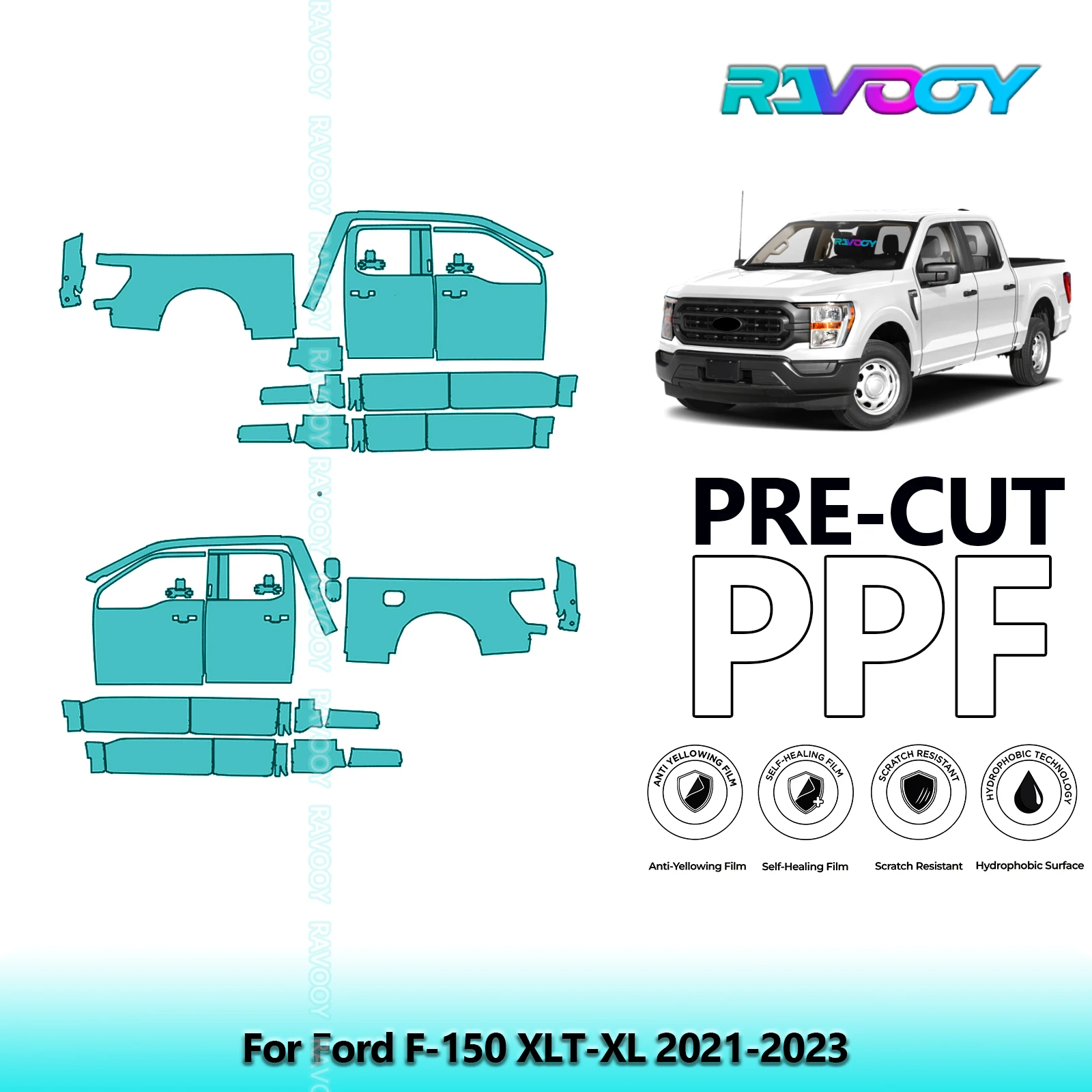 

For Ford F-150 XLT-XL 2021-2023 8.5mil Clear Matte Pre-Cut PPF Door & A/B Pillar Kit TPU Paint Protection Film Set