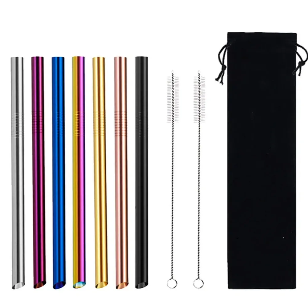 304 Stainless Steel Boba Straws 12mm Colored Cold Drink Tube Slanted Mouthed Straight Tubes Stir Tube