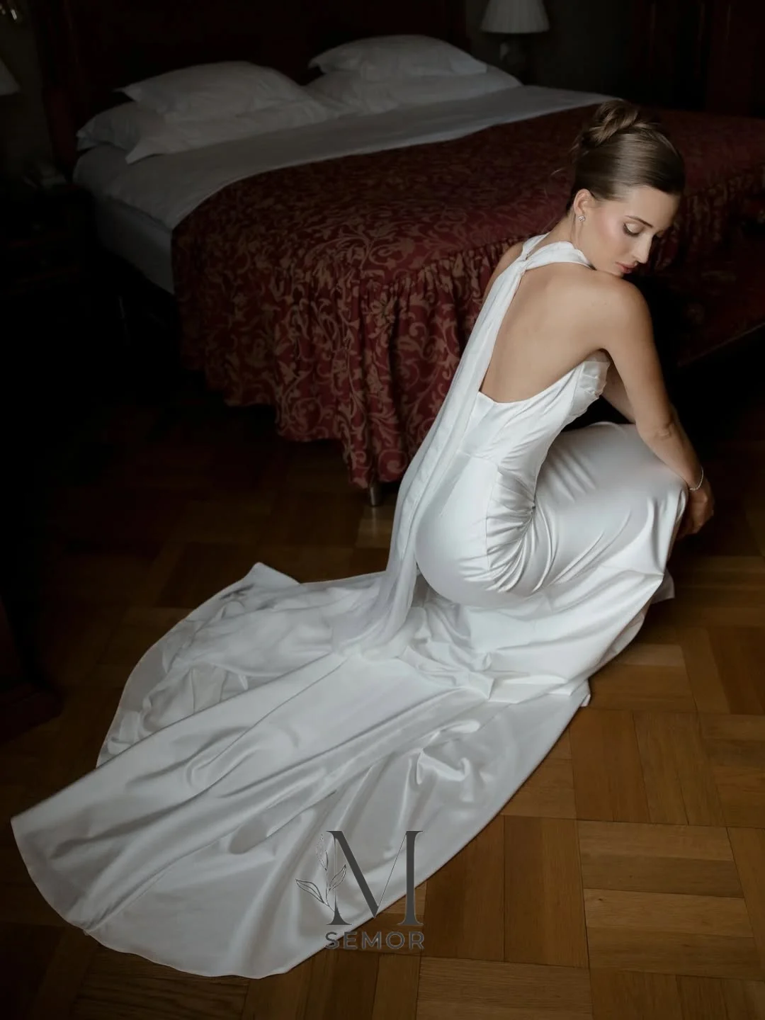 Semor Simple Satin Mermaid Wedding Dress Off White Strapless Sleeveless Pleat Vestido de Novia with Scarf 2026 Customized