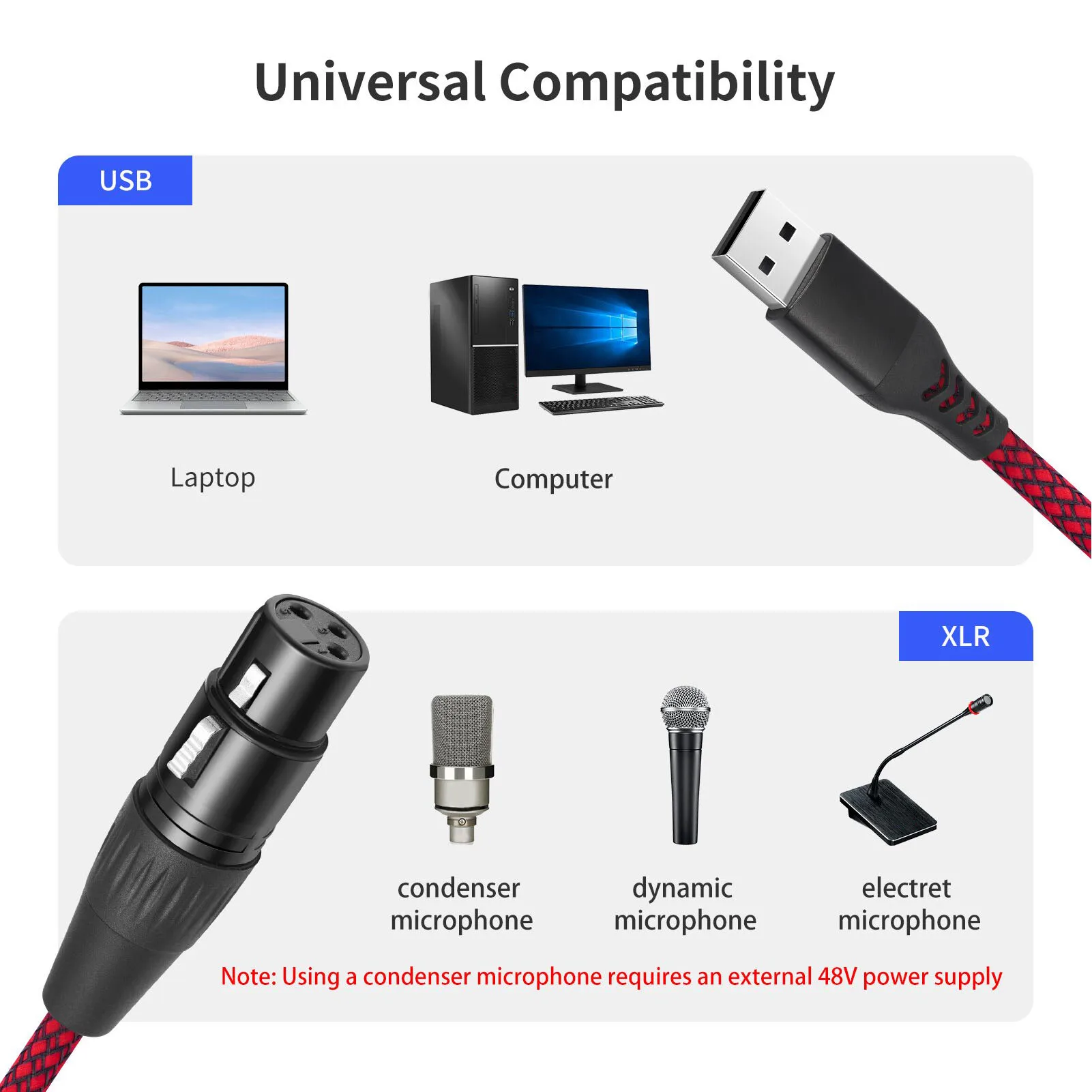 XLR to USB 케이블 여성용 마이크 링크 컨버터 하이파이 사운드 마이크 녹음용 카라오케 노래 스피커 믹싱 콘솔