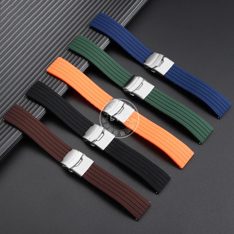 20mm 22mm Soft Silicone For Omega Casio Mido Multifort Tissot Citizen Seiko Universal Watch Bands Rubber Strap Men's Bracelet