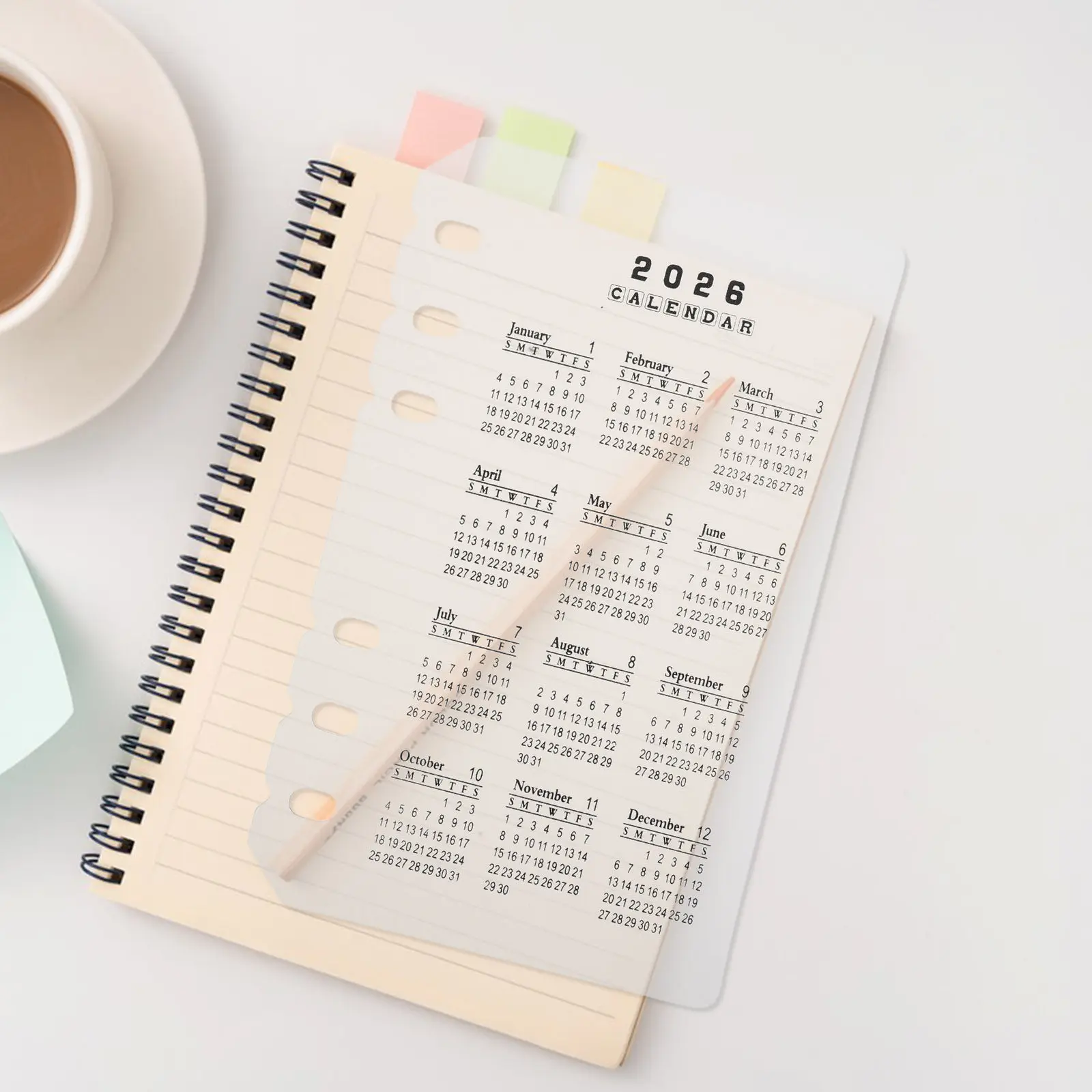 

4Pcs Frosted Plastic Calendar Dividers 2026 6-Hole A6 Refillable Binder Inserts Date Organization Planner Notebook Accessories