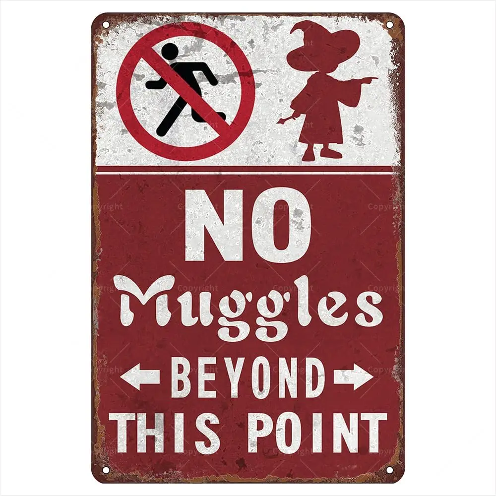 Muggle-Free Zone Metal Sign - ;No Beyond This Point;, , Fantasy Inspired Wall Decor, Gift for Book Lovers and Fans of Enchanted