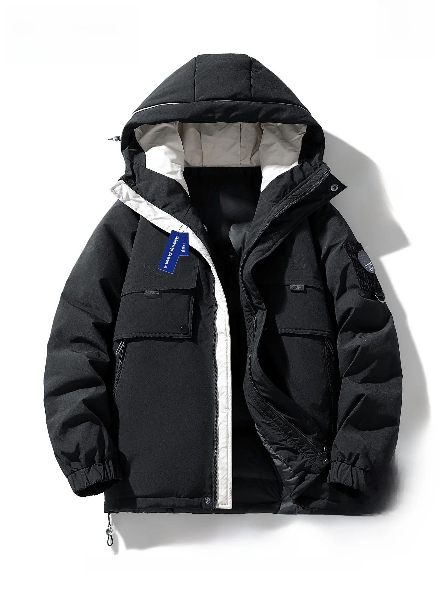 

Wassup Dozen Winter Youth down Jaet Men's Thiened Warm Trendy Couple Hooded Anti-Cold Outerwear Polyester Fiber ell