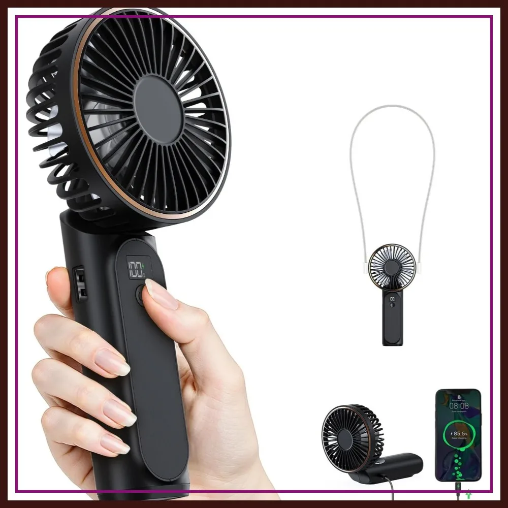 

4000mAh Portable Handheld Fan, Rechargeable, 180° Adjustable, 6 Speeds, Power Bank, USB C, Quiet