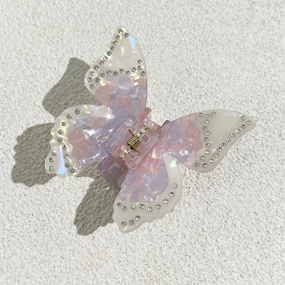 Pince à cheveux en acétate 3D pour femmes, dégradé de papillon violet incrusté de Zircon, queue de cheval fixe, pince à crabe, nouvelle pince à cheveux, accessoires, outil, couvre-chef pour femmes