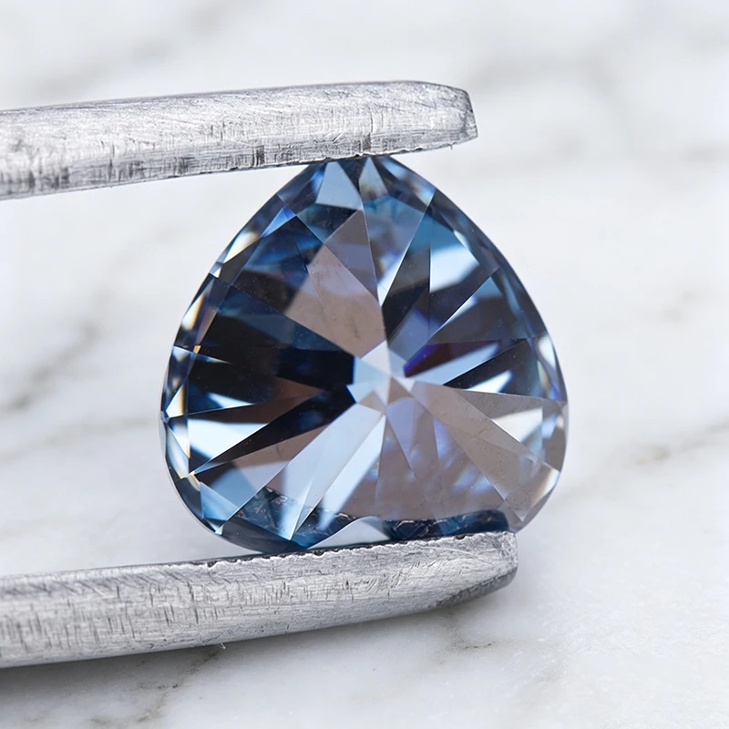Moissanit-Stein Herzschliff Saphirblau Farbiger Edelstein für Charms Schmuckherstellungsmaterialien Besteht Diamanttester mit Zertifikat – Detail 5