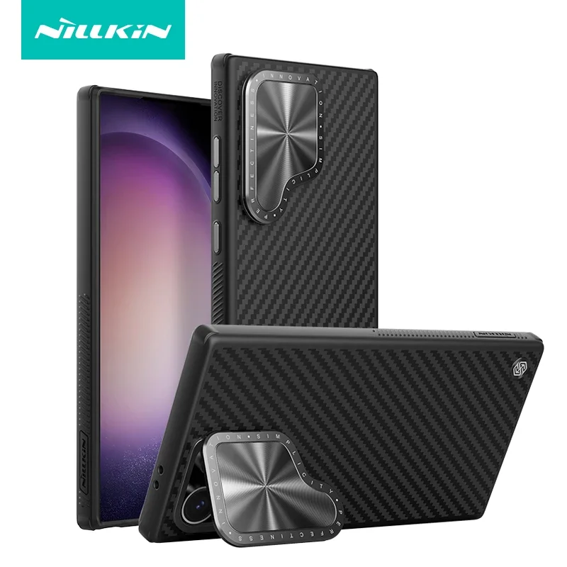 

For Samsung Galaxy S24 Ultra Case Nillkin CarboProp Aramid Fiber Magnetic Kevlar Aluminium Alloy Camera Lens Stand Cover