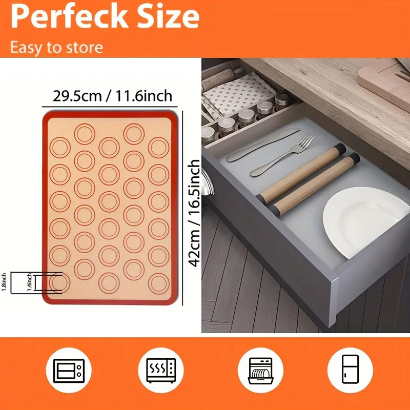 Silicone Baking Mat For Oven, Non-Stick Macaron Silicone Mat For Baking, Reusable Heat Resistant Half Sheet Baking Mat image 3
