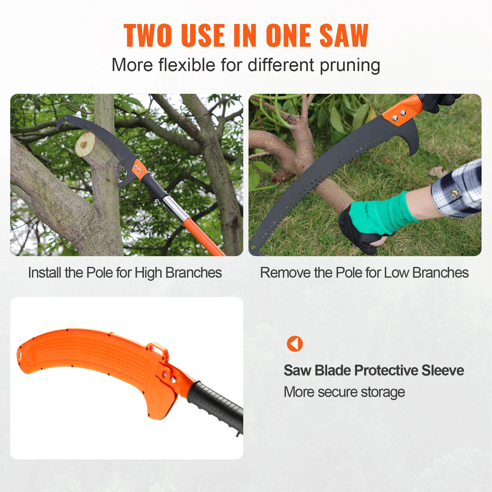 VEVOR Manual Pole Saw Extendable Tree Pruner Sharp Steel Blade for High Branches Trimming with Lightweight Aluminum Alloy Handle